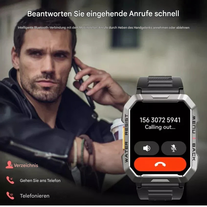 TrailMate Abenteuer Smartwatch für Männer, konzipiert für extreme Outdoor-Herausforderungen & Top-Leistung.