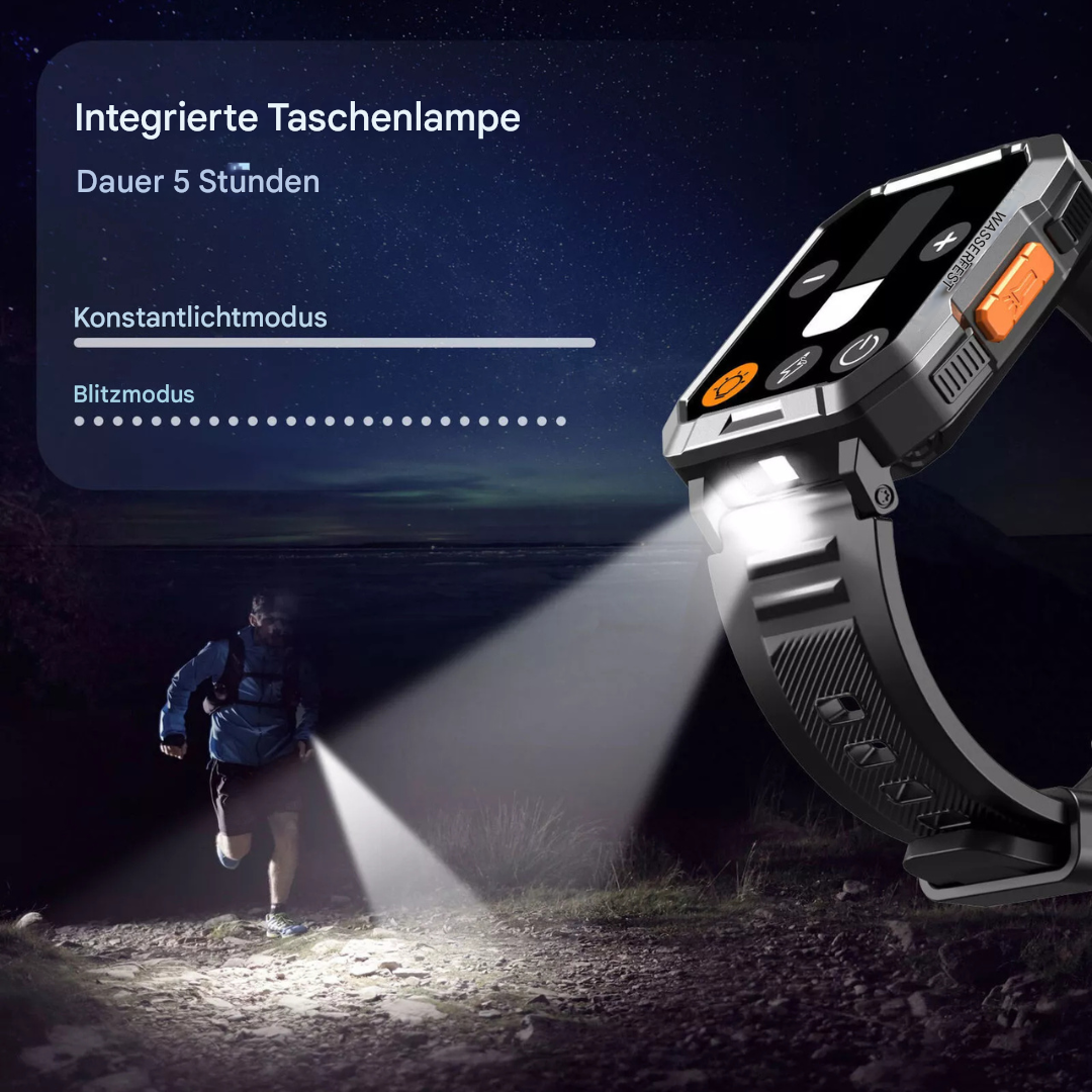 TrailMate Camping Smartwatch für Herren, wasserdicht & langlebig, unverzichtbar für Outdoor-Abenteuer.
