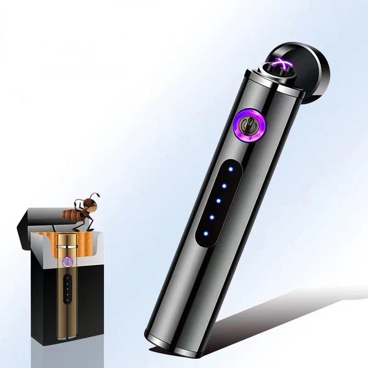 Herren USB-Lichtbogen-Feuerzeug, windfest, wiederaufladbar, edles Zylinder-Design. Perfektes Raucherzubehör.