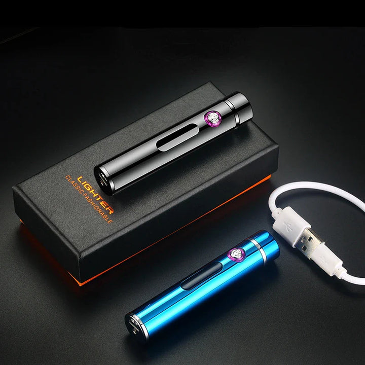 Windfestes Lichtbogen-Feuerzeug für Herren. Flammenloses Plasma-Feuerzeug im eleganten Zylinder-Design, wiederaufladbar.