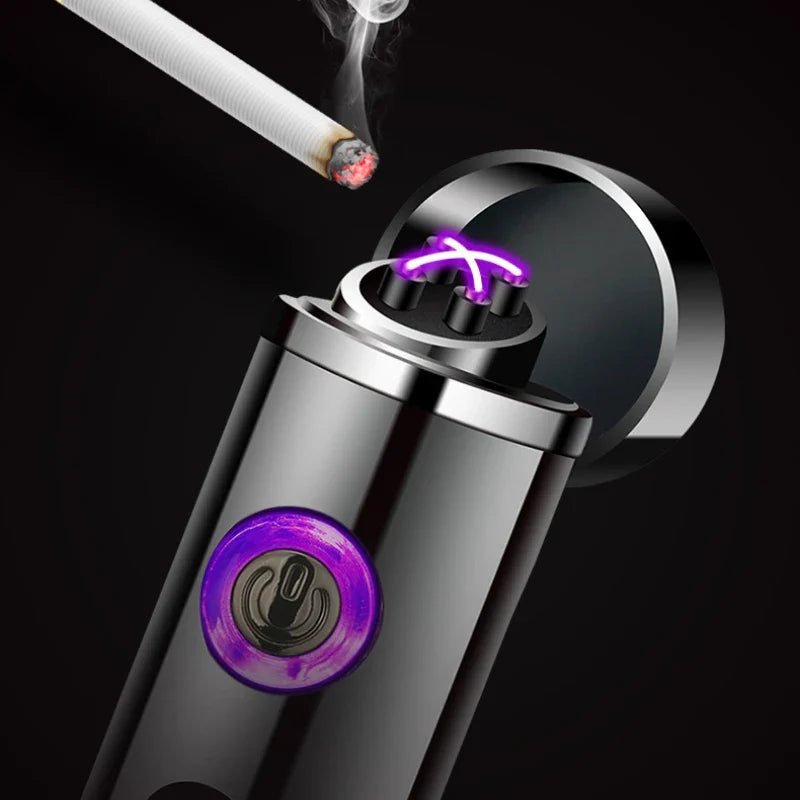 Modernes Herren Plasma-Feuerzeug, USB-wiederaufladbar & flammenlos. Windfestes Lichtbogen-Gadget im edlen Design.