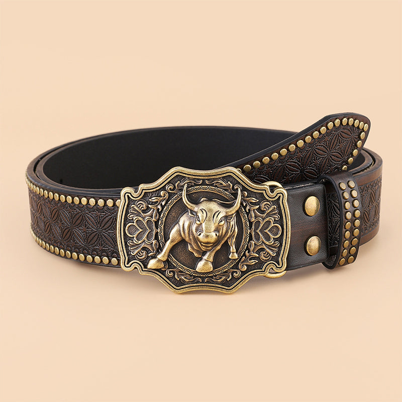 Markanter Herren Gürtel im Western-Stil, mit Tiermotiven und einer robusten Metallschnalle, sehr haltbar.