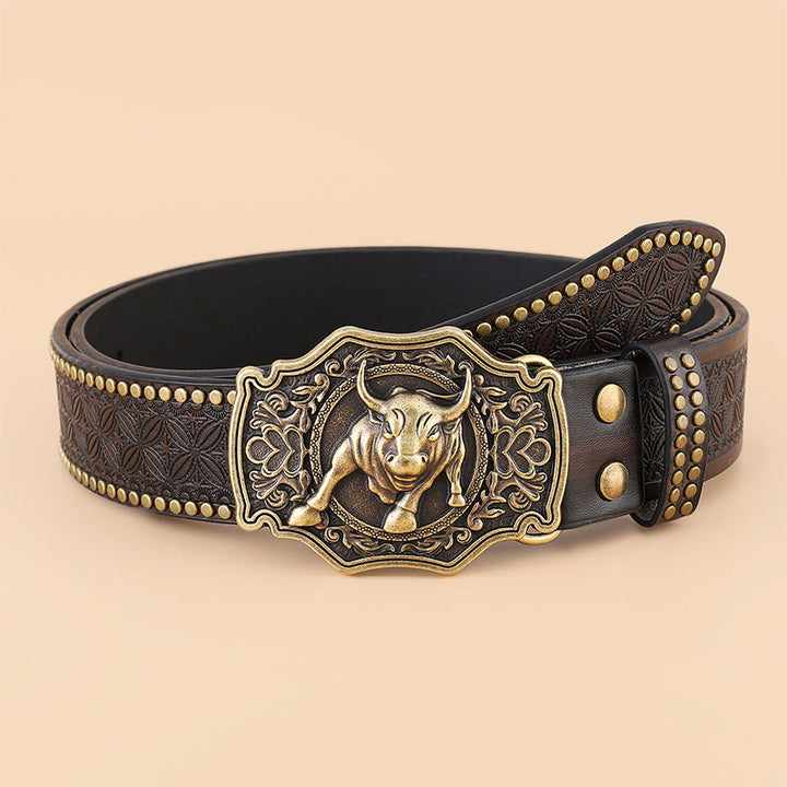 Markanter Herren Gürtel im Western-Stil, mit Tiermotiven und einer robusten Metallschnalle, sehr haltbar.