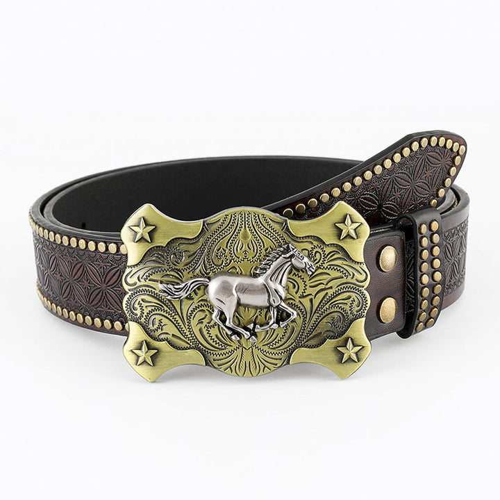 Trendiger Retro-Gürtel für Herren: Vintage Western Look, Tiermotive und PU-Lederoptik, vielseitig kombinierbar.
