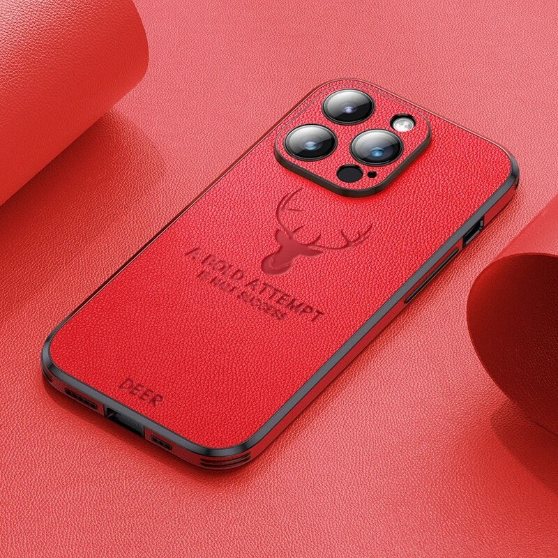 Veltro Luxe Hertenleder iPhone Hülle, stoßfest, mit erhöhtem Kameraschutz.