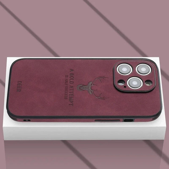 Luxus Hirschleder iPhone Cover, stoßfest mit Kameraschutz, für täglichen Gebrauch.