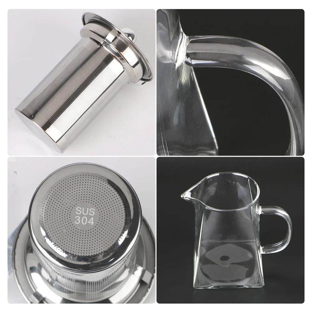 Elegante Teekanne aus Borosilikatglas mit robustem Edelstahlsieb. Perfekt für frischen, losen Tee.