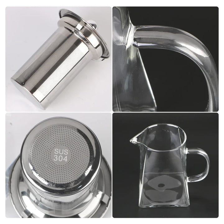 Elegante Teekanne aus Borosilikatglas mit robustem Edelstahlsieb. Perfekt für frischen, losen Tee.
