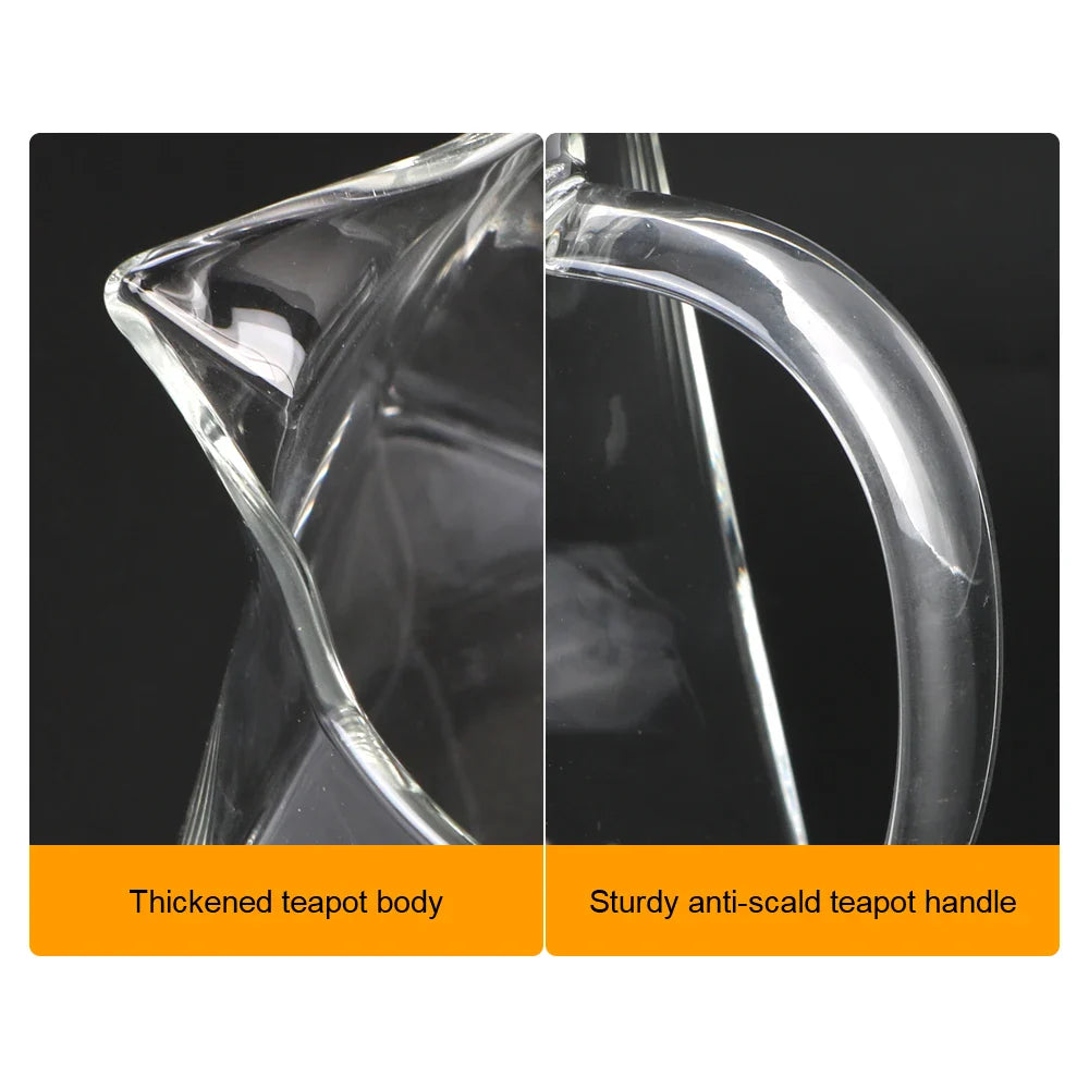 Transparente Glas-Teekanne mit herausnehmbarem Edelstahlsieb für einfache Zubereitung von losem Tee.