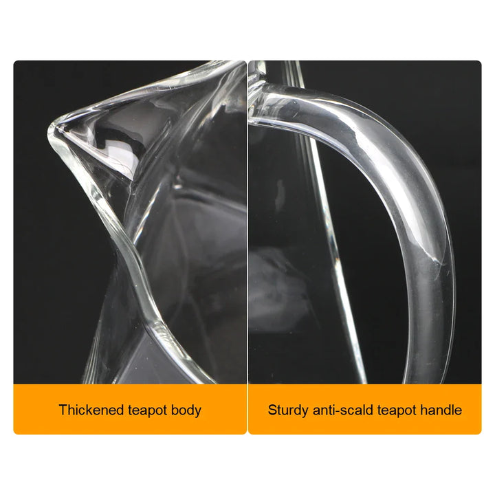 Transparente Glas-Teekanne mit herausnehmbarem Edelstahlsieb für einfache Zubereitung von losem Tee.