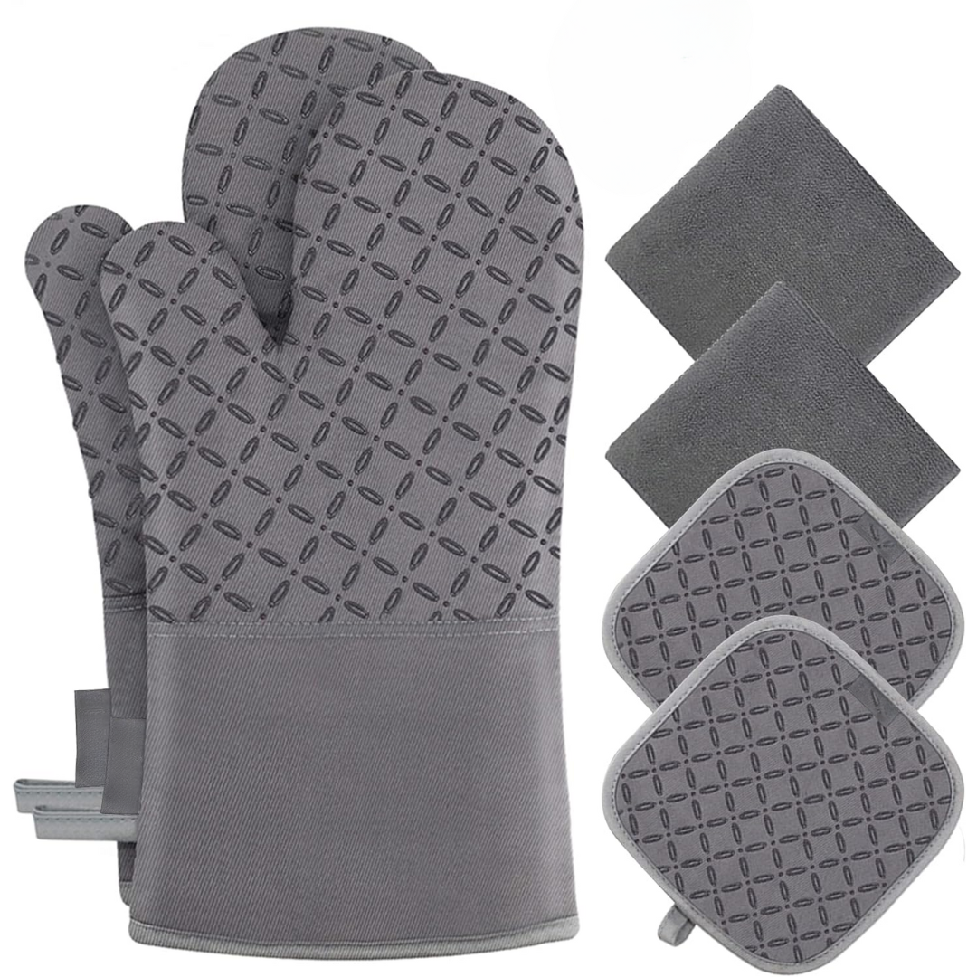 Hitzebeständiges 6-teiliges Ofenhandschuh-Set für sicheres Kochen & Backen.