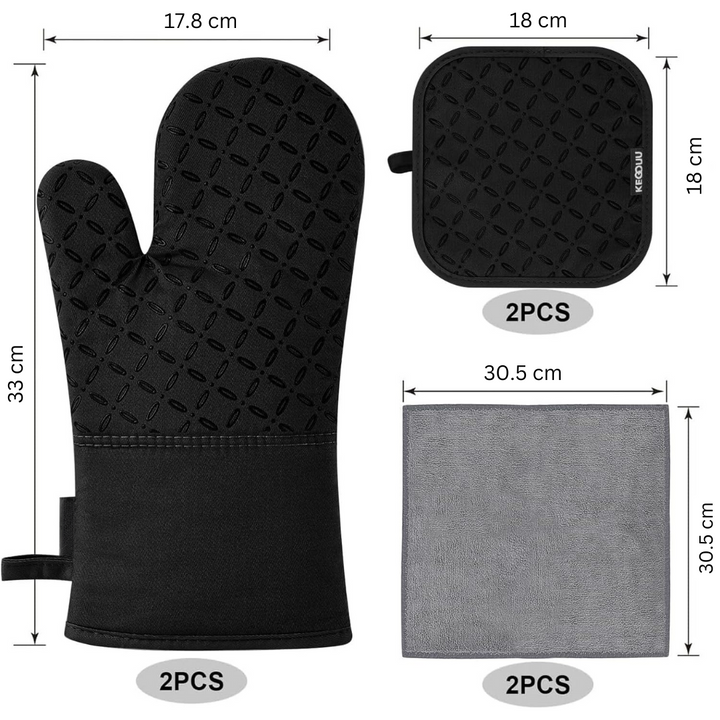 Modernes 6-teiliges Küchenzubehör: Hitzebeständige Ofenhandschuhe & Topflappen für Backofen.
