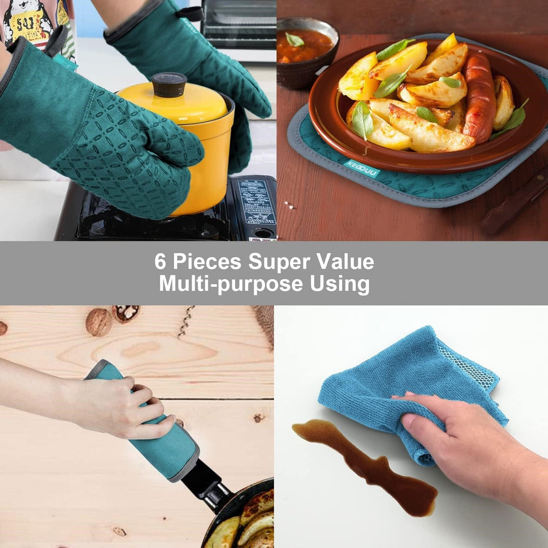 6-teiliges Ofenhandschuh-Set, hitzebeständig, für sicheres Kochen, Backen, Grillen; inkl. Topflappen.