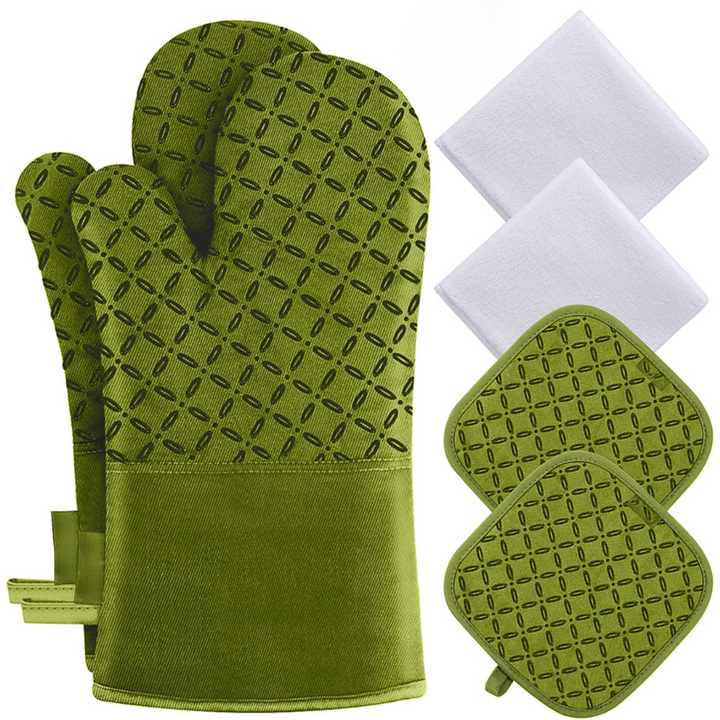 Robustes 6-teiliges Küchenset: Ofenhandschuhe & Topflappen, hitzebeständig für Backofen.