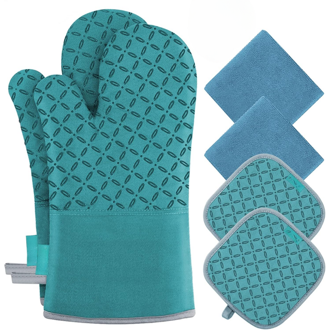 Vielseitiges 6-teiliges Küchenset: Ofenhandschuhe & Topflappen für Backen, Kochen, Grillen. Hitzeschutz.