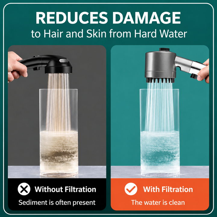 Komfort-Duschkopf mit Hochdruck, Wasserfilter und vielfältigen Massagestrahlen für tägliche Wellness und Körperpflege.