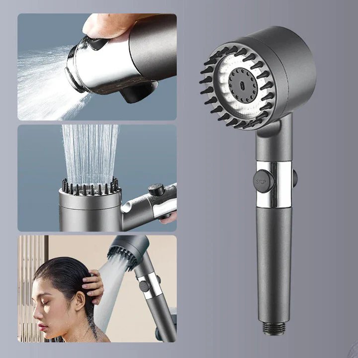 Hochdruck-Massageduschkopf, Handbrause mit 3 Strahlarten & integriertem Wasserfilter für Wellness-Duscherlebnis.