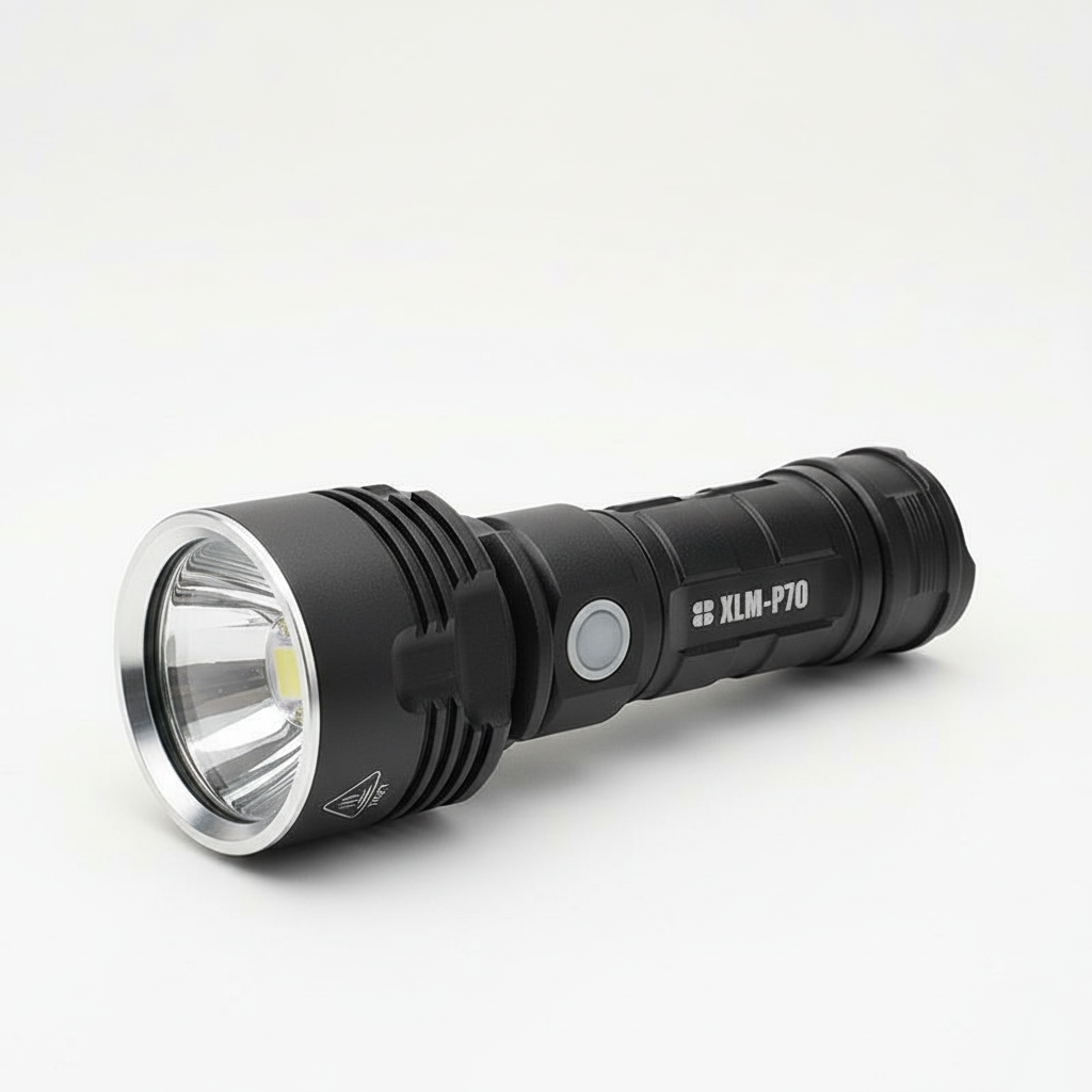 Hochleistungs-LED-Taschenlampe für Outdoor & Notfall. Extreme Helligkeit & Reichweite.