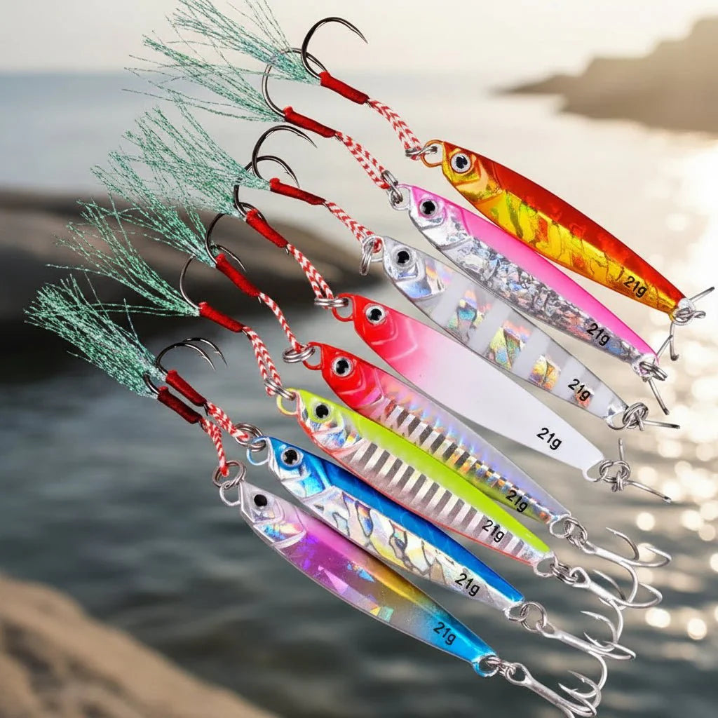 Hochleistungs Metall Jig Angelköder Set für Salzwasser. Ideal zum Jiggen und Raubfischangeln.