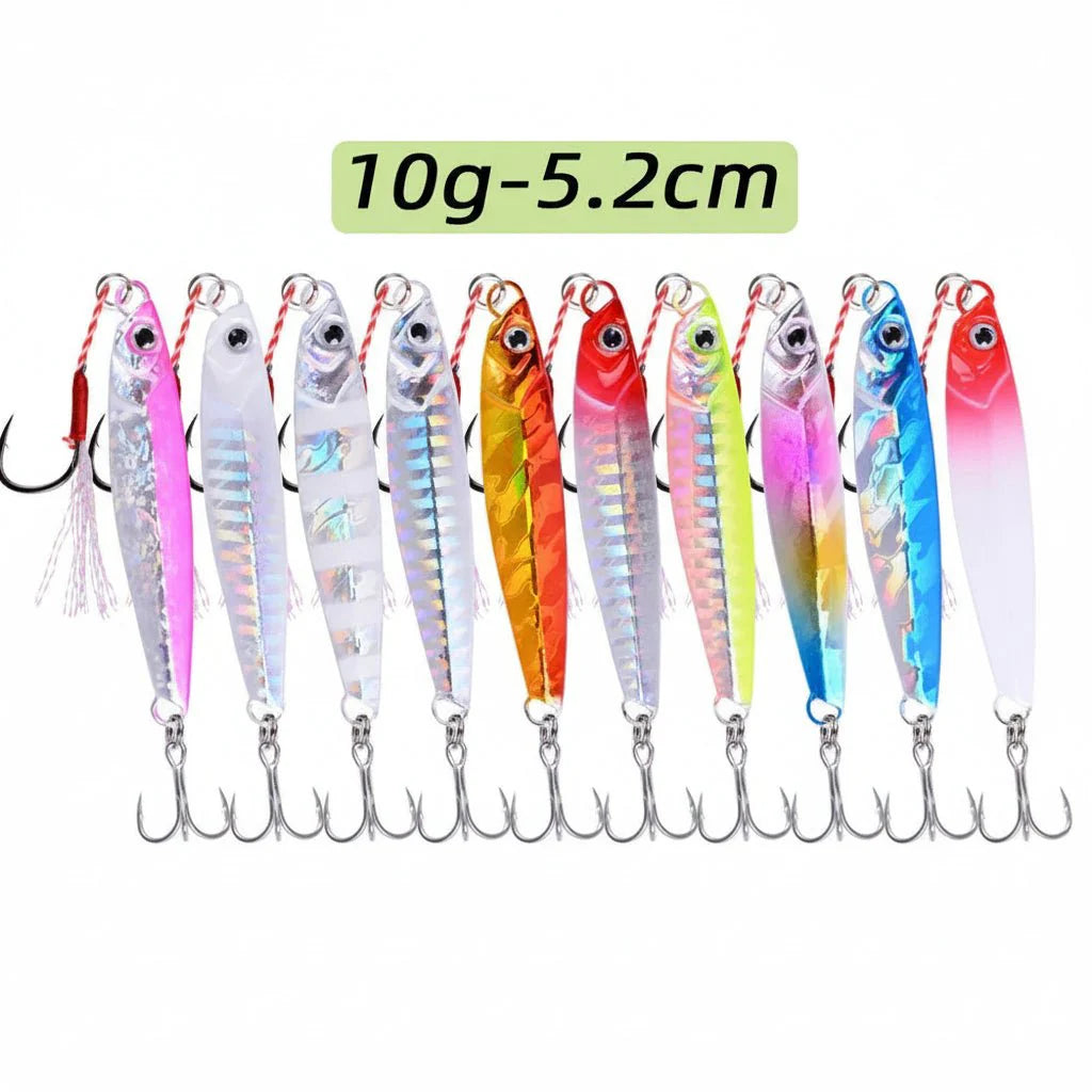 Hochwertiges Angelzubehör: Metall Jig Salzwasser-Set in praktischer Verpackung für Angler.