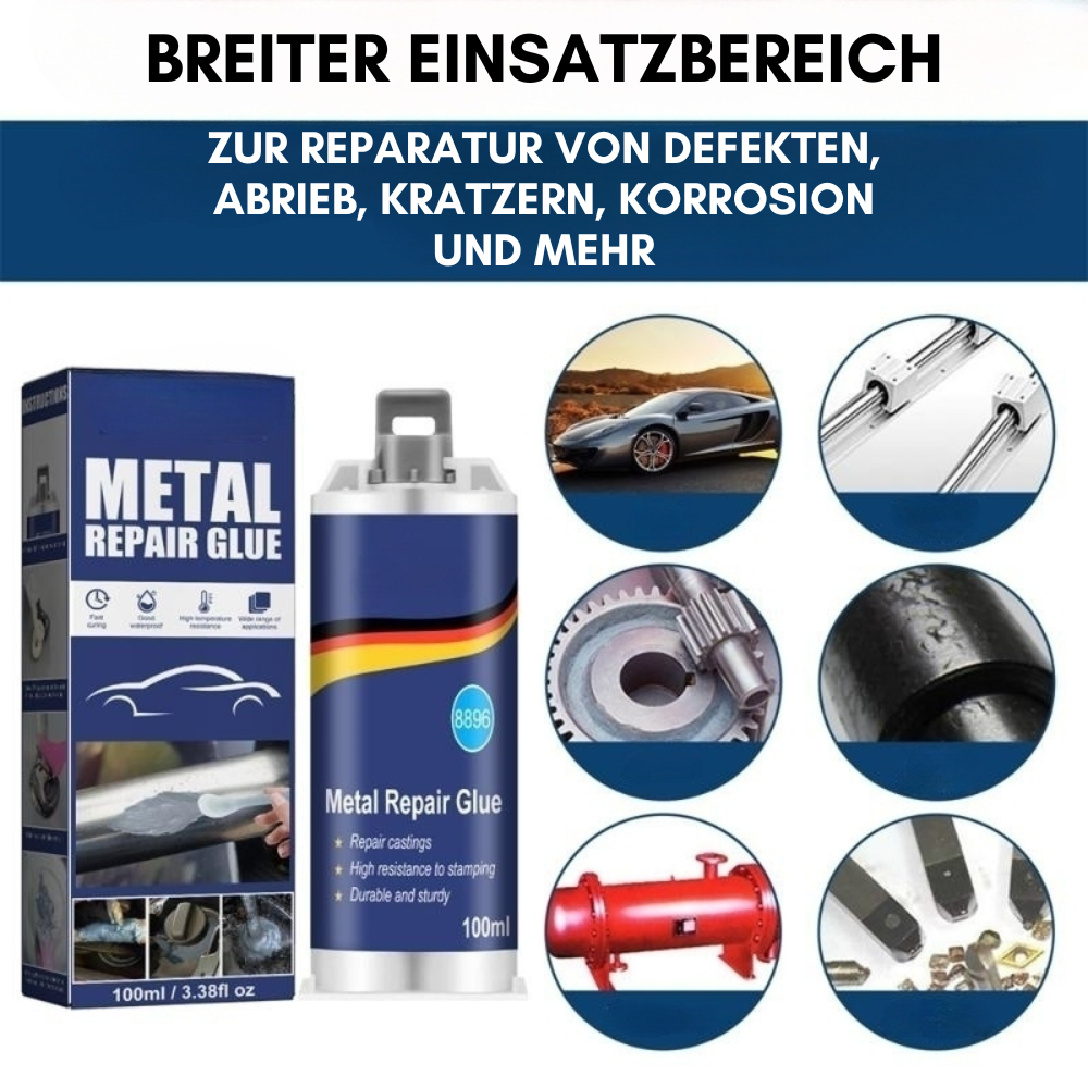 Extrem starker Metallkleber für Gusseisen, Stahl, Aluminium. Hitzebeständig, wasserfest & dauerhaft für jede Reparatur.