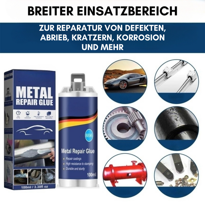 Extrem starker Metallkleber für Gusseisen, Stahl, Aluminium. Hitzebeständig, wasserfest & dauerhaft für jede Reparatur.