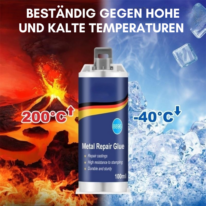 Metall-Reparaturset für Gusseisen, Stahl, Alu. Hochleistungskleber zum Kaltschweißen, hitzebeständig & dauerhaft.