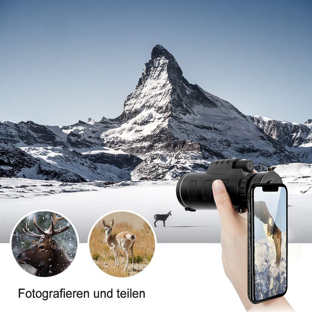 Robustes Outdoor-Monokular mit Smartphone-Halterung, stoßfest und bereit für jedes Abenteuer.