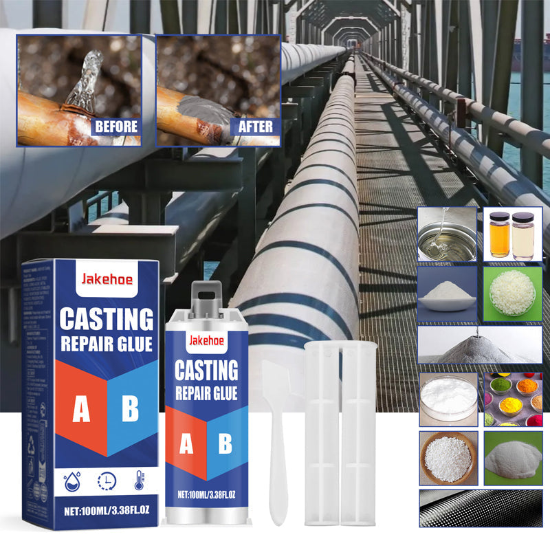 Gusseisen Reparaturkleber, hochtemperaturfest & wasserdicht. Epoxidharz für Metall-Schäden.
