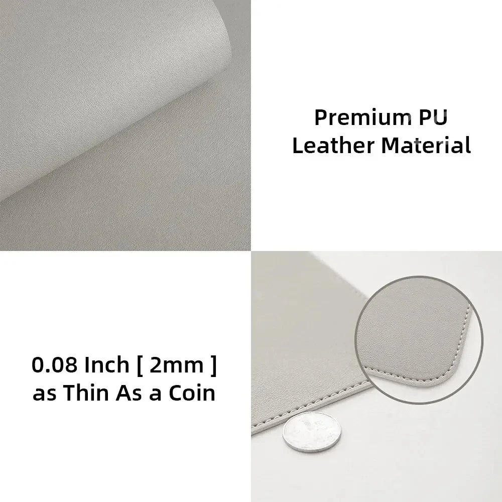 Graue, rutschfeste PU-Leder Unterlage für Schreibtische. Optimaler Schutz, strapazierfähig & elegant für Ihr Büro.