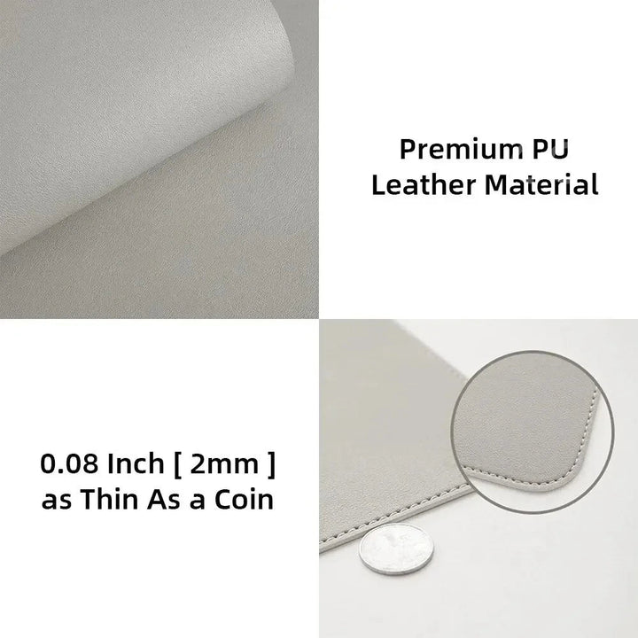 Graue, rutschfeste PU-Leder Unterlage für Schreibtische. Optimaler Schutz, strapazierfähig & elegant für Ihr Büro.
