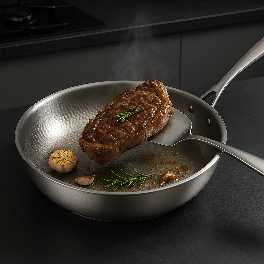 3er Set Titan-Premium Bratpfannen unbeschichtet (26, 28, 30cm), gesundes Kochen, für alle Herdarten.
