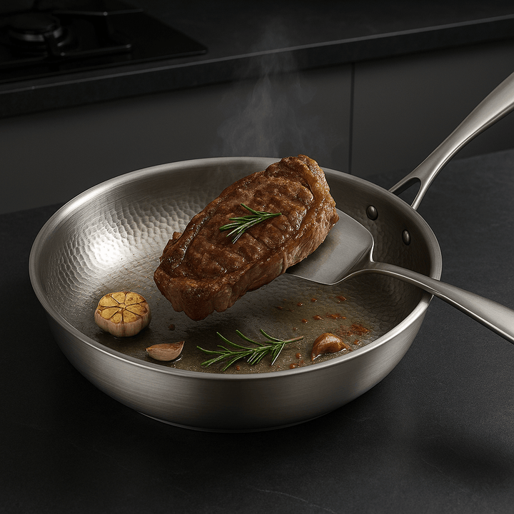 3er Set Titan-Premium Bratpfannen unbeschichtet (26, 28, 30cm), gesundes Kochen, für alle Herdarten.