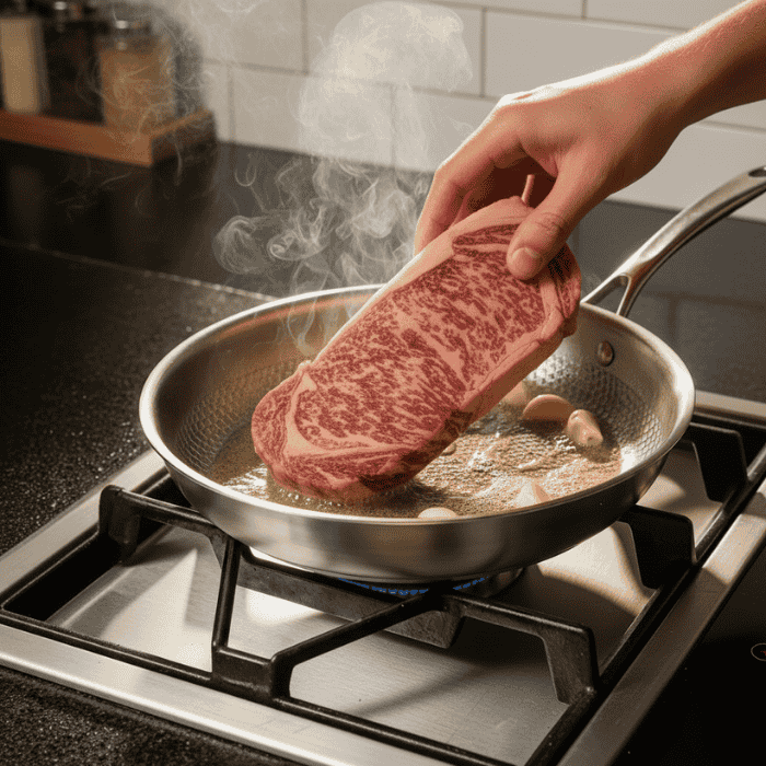 Professionelle Titan-Premium Bratpfanne ohne Beschichtung, optimal für gesundes Braten und Kochen auf Induktion.