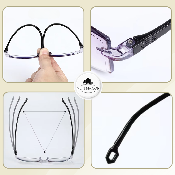 Elegante Gleitsichtbrille kombiniert Lesebrille und Fernsicht für stufenlosen, klaren Blick und Komfort.