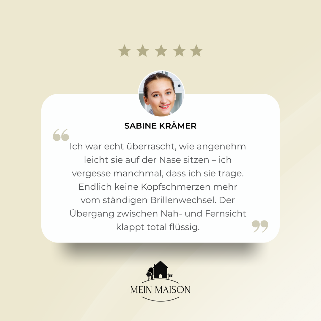 Modern designte, leichte Unisex Gleitsichtbrille; sorgt für höchsten Tragekomfort und besseren Sehkomfort.