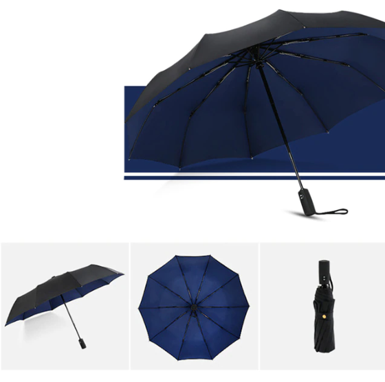 Robuster Sturmregenschirm in Schwarz, wetterfest und winddicht, perfekter Begleiter für Regentage.