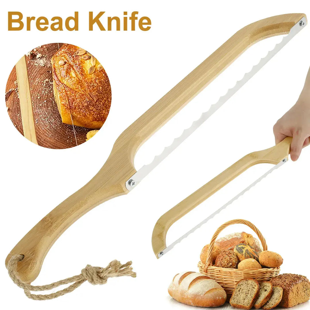 Hochwertiges Brotmesser mit scharfer Edelstahlklinge und ergonomischem Holzgriff für präzises Brotschneiden.