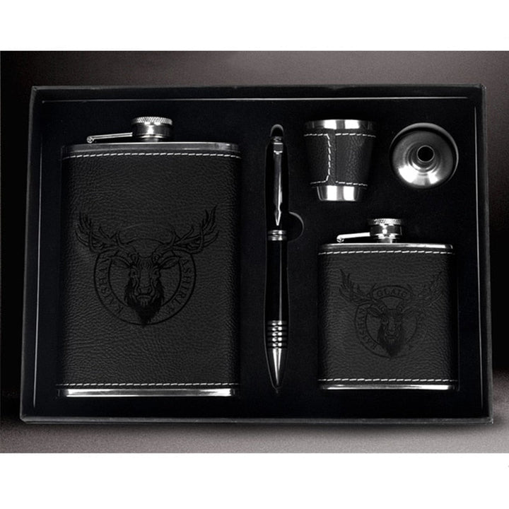 Genieße Whiskey unterwegs mit dem eleganten 304 Edelstahl Flachmann Set, ideal für Herren und Reisende.