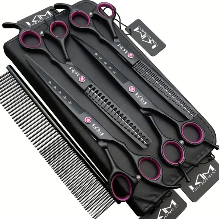 Hochwertiges Hundepflege-Set aus Edelstahl für präzises Trimmen & sanfte Fellpflege zu Hause.