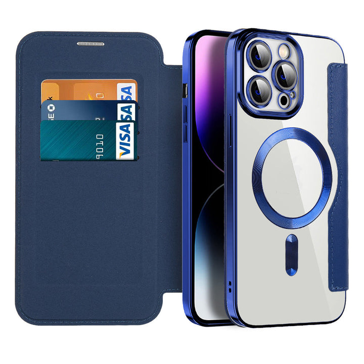 Hochwertiges Leder Flip Case für iPhone mit RFID-Schutz & Magnetverschluss, inkl. Standfunktion. Jetzt 1+1 gratis!