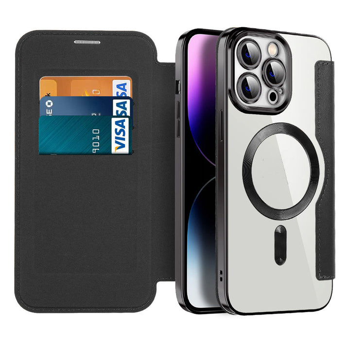 Elegantes Valtrix Leder Flip Case schützt Ihr iPhone stoßfest mit RFID-Schutz. Ideal für iPhone 15/14/13.