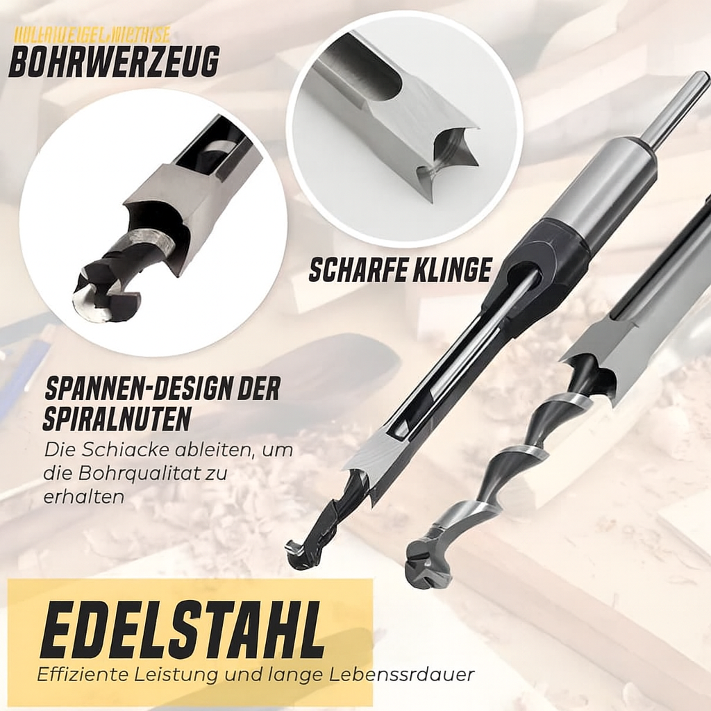 Hohlmeißel-Bohrer-Set: Verschiedene Größen für professionelle Holzbearbeitung und Heimwerker.