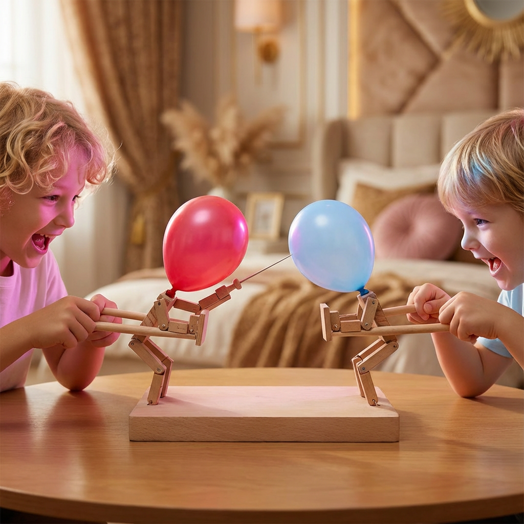 Holz Ballon Schwertkampfspiel für Familien. Geschicklichkeitsspiel für Kinder & Erwachsene. Indoor Partyspiel.