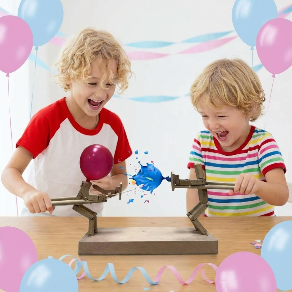 Robustes Holzschwert für Ballonkampfspiel. Familienspiel fördert Geschicklichkeit, Spaß für Kinder & Erwachsene.