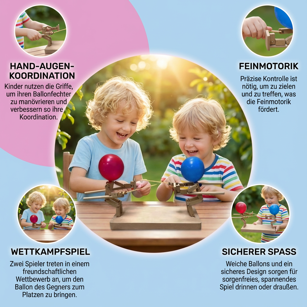 Ballon Kampfspiel für Kinder & Erwachsene. Holzspielzeug, Familienspiel, Geschicklichkeit, Spaß. Geschenkidee.