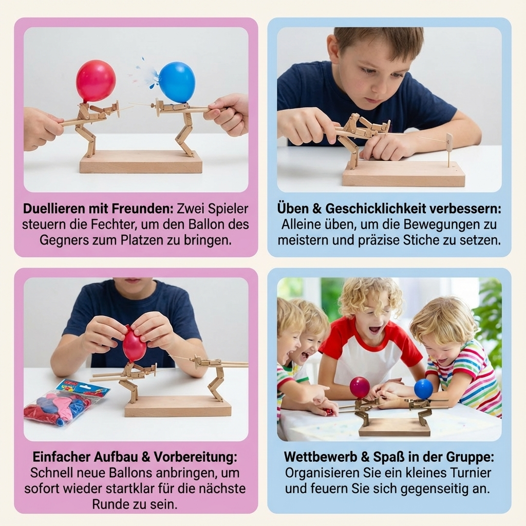 Schwertkampf mit Ballons: spannendes Holzspiel für Familie & Freunde. Partyspiel, Geschicklichkeit, Indoor-Spaß.