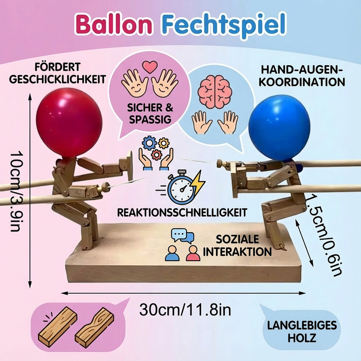 Geschenkidee: Ballon Schwertkampfspiel aus Holz. Familienspiel für Kinder & Erwachsene, Partys, Indoor-Spaß.