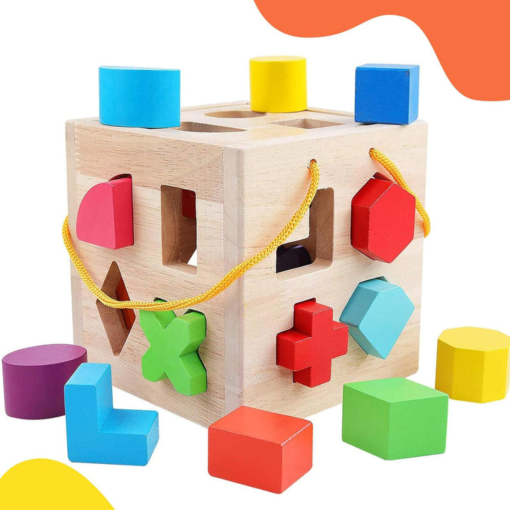 Holz Montessori Lernwürfel für Kleinkinder, Formen- und Farben-Sortierer fördert Feinmotorik.