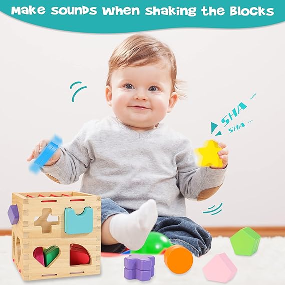 Bunter Holz Formensortierer für Babys, fördert Feinmotorik & Problemlösung, ideal für Kleinkinder.